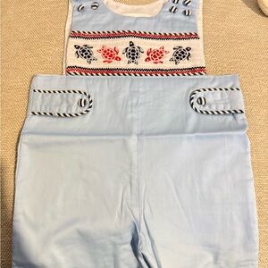 Light Blue Baby Toddler 2T Romper with Turtle Embroidery